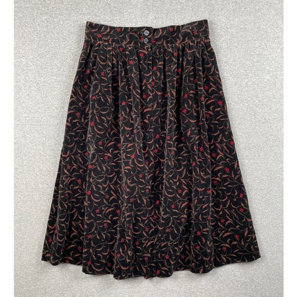 VTG Dark Floral Velvet Pleated Midi Skirt 12 Whimsigoth Cottagecore Witchy Retro - Picture 2 of 16